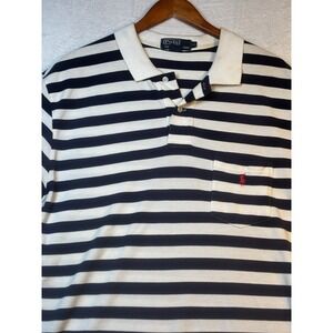 Polo Ralph Lauren Shirt Mens XL Short Sleeve Golf Pocket Pony Striped Navy Blue